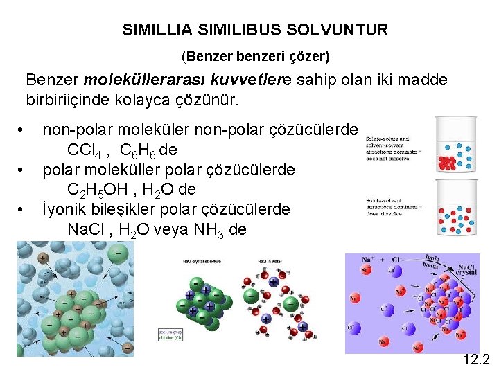 SIMILLIA SIMILIBUS SOLVUNTUR (Benzer benzeri çözer) Benzer moleküllerarası kuvvetlere sahip olan iki madde birbiriiçinde