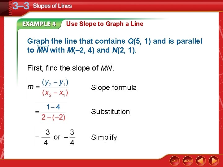 Use Slope to Graph a Line Graph the line that contains Q(5, 1) and