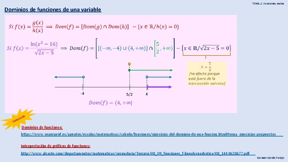 TEMA 2: Funciones reales Dominios de funciones de una variable ( -4 5/2 4