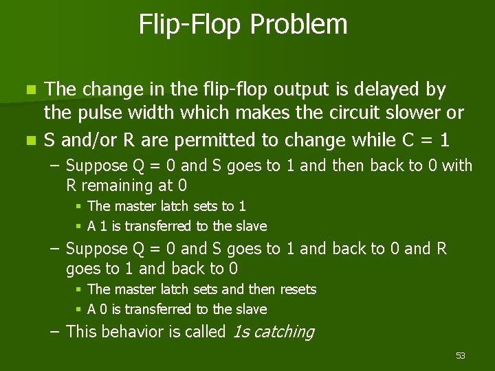 Flip-Flop Problem The change in the flip-flop output is delayed by the pulse width