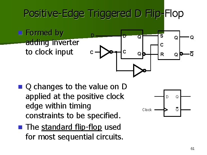 Positive-Edge Triggered D Flip-Flop n Formed by adding inverter to clock input D D