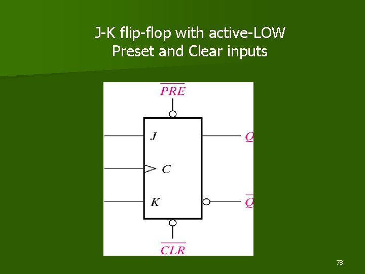 J-K flip-flop with active-LOW Preset and Clear inputs 78 