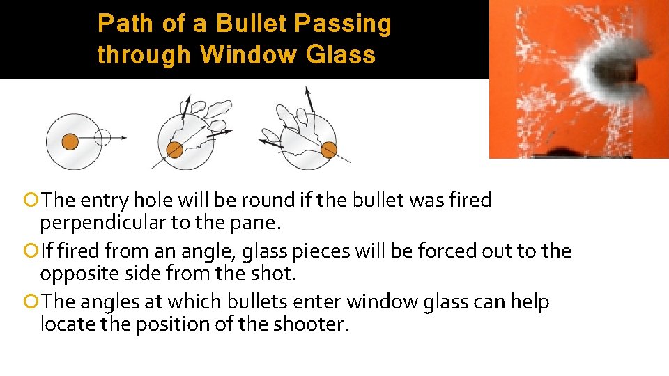 Path of a Bullet Passing through Window Glass The entry hole will be round