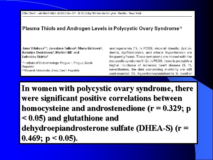 In women with polycystic ovary syndrome, there were significant positive correlations between homocysteine androstenedione