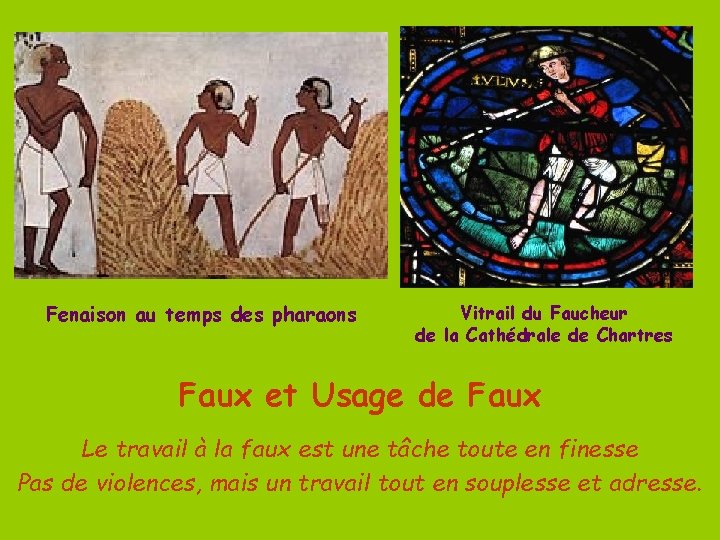 Fenaison au temps des pharaons Vitrail du Faucheur de la Cathédrale de Chartres Faux