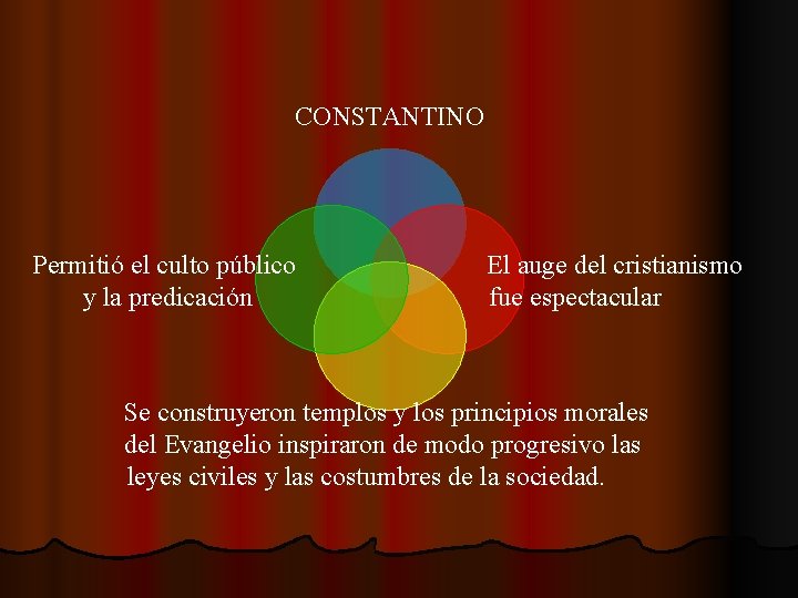 CONSTANTINO Permitió el culto público y la predicación El auge del cristianismo fue espectacular