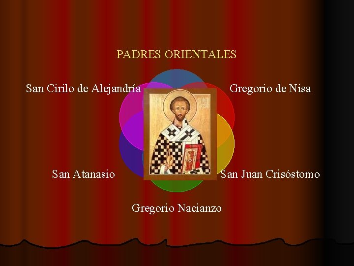 PADRES ORIENTALES San Cirilo de Alejandría Gregorio de Nisa San Atanasio San Juan Crisóstomo