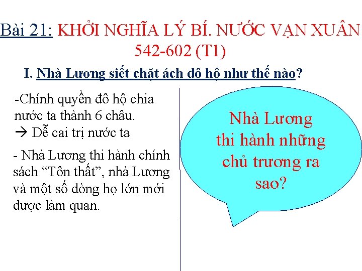 Bài 21: KHỞI NGHĨA LÝ BÍ. NƯỚC VẠN XU N 542 -602 (T 1)