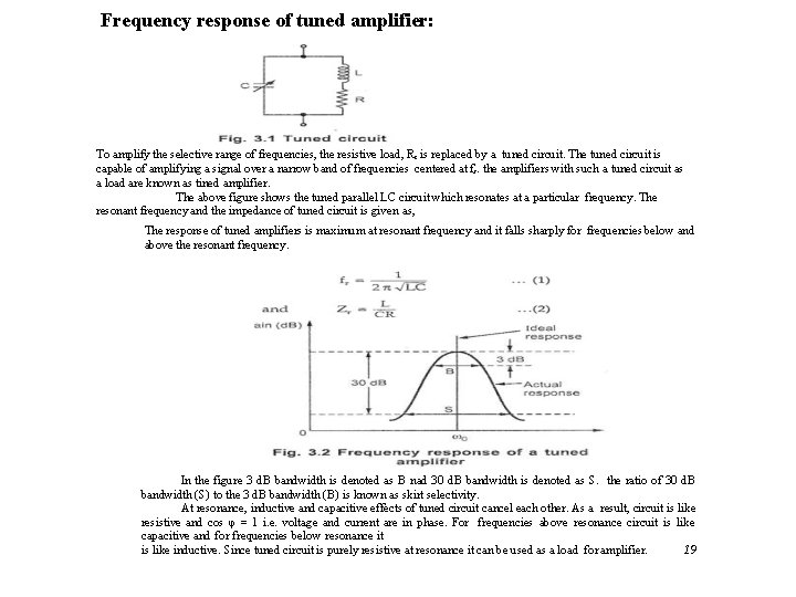 Frequency response of tuned amplifier: To amplify the selective range of frequencies, the resistive