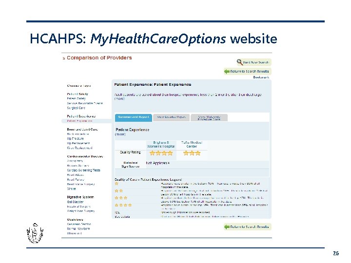 HCAHPS: My. Health. Care. Options website 26 