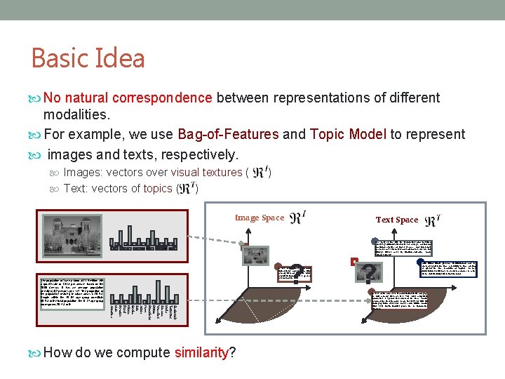 Basic Idea No natural correspondence between representations of different modalities. For example, we use