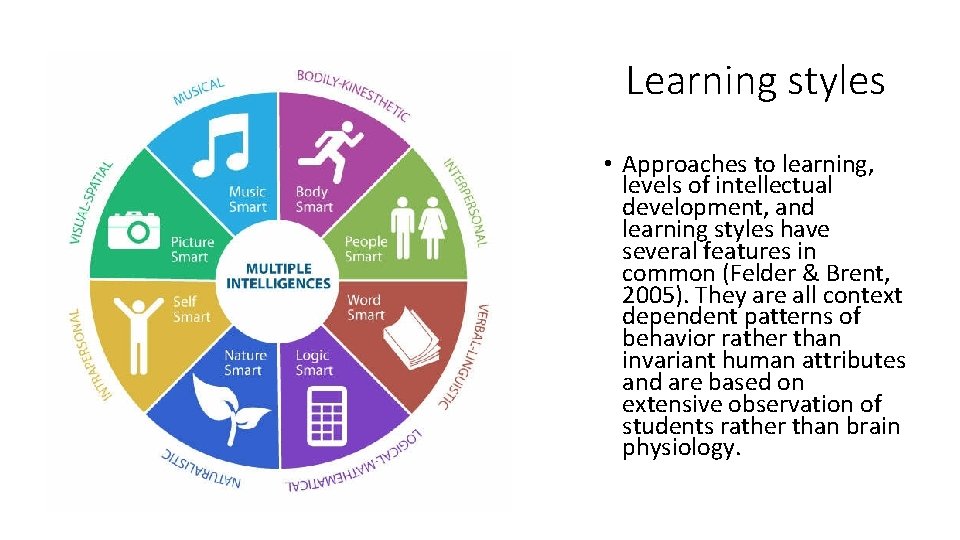 Learning styles • Approaches to learning, levels of intellectual development, and learning styles have