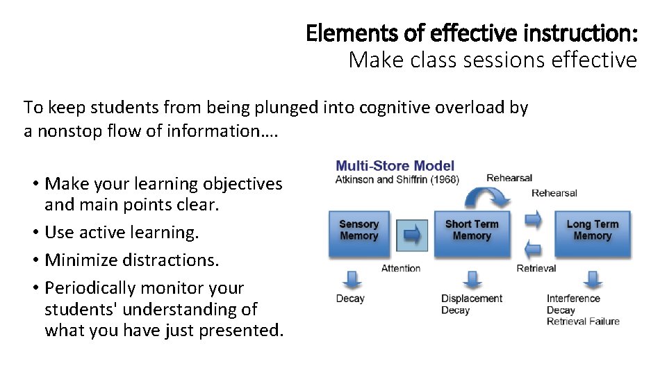 Elements of effective instruction: Make class sessions effective To keep students from being plunged