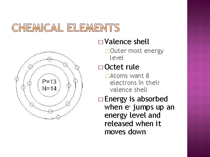 � Valence �Outer level � Octet shell most energy rule �Atoms want 8 electrons