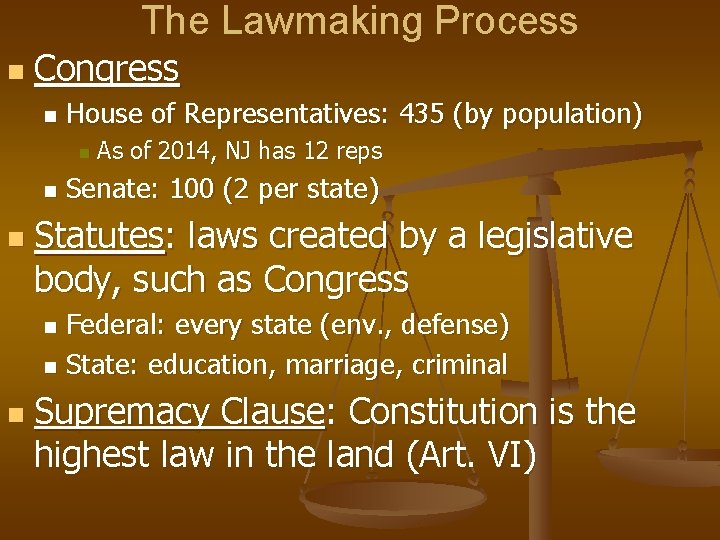 The Lawmaking Process n Congress n House of Representatives: 435 (by population) n n