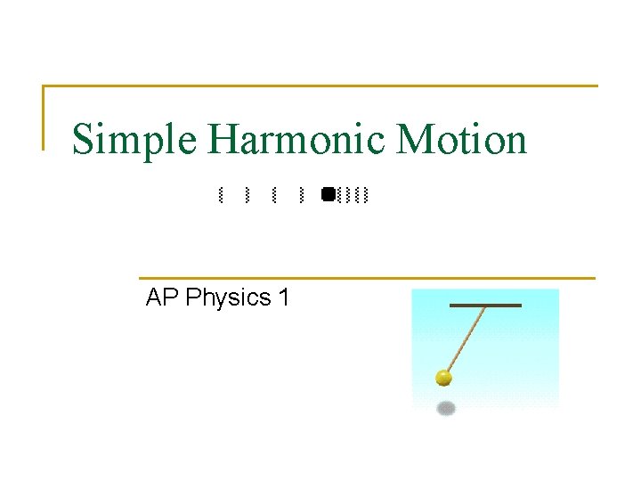 Simple Harmonic Motion AP Physics 1 