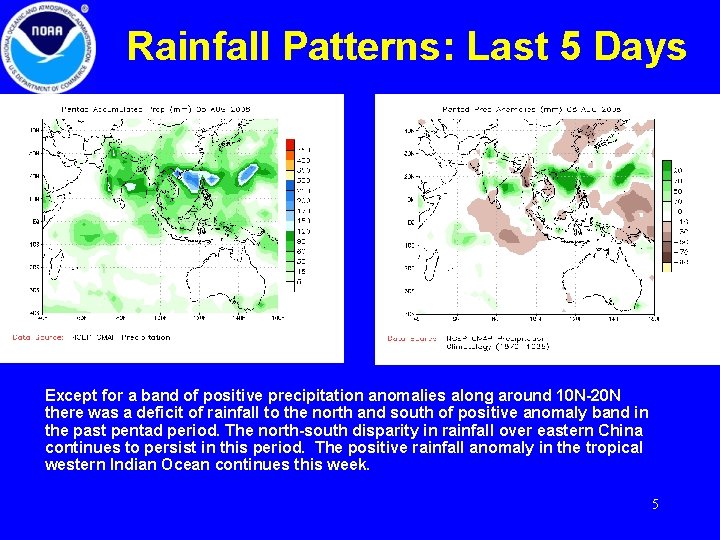 Rainfall Patterns: Last 5 Days Except for a band of positive precipitation anomalies along