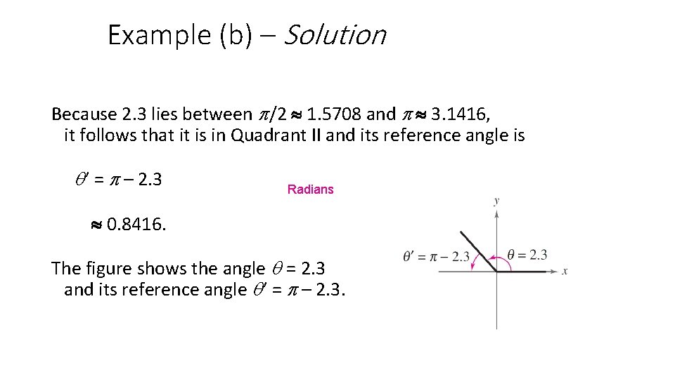 Example (b) – Solution Because 2. 3 lies between /2 1. 5708 and 3.