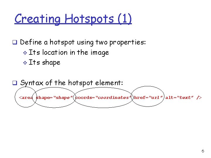 Creating Hotspots (1) q Define a hotspot using two properties: Its location in the
