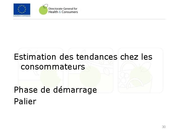 Estimation des tendances chez les consommateurs Phase de démarrage Palier 30 