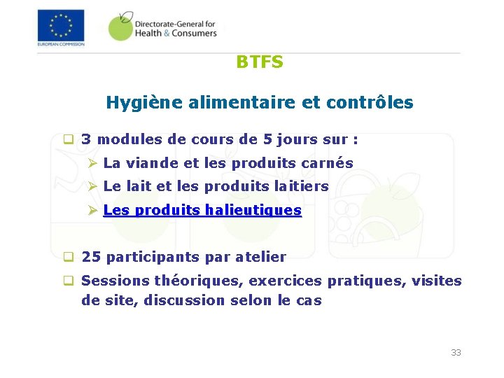 BTFS Hygiène alimentaire et contrôles q 3 modules de cours de 5 jours sur