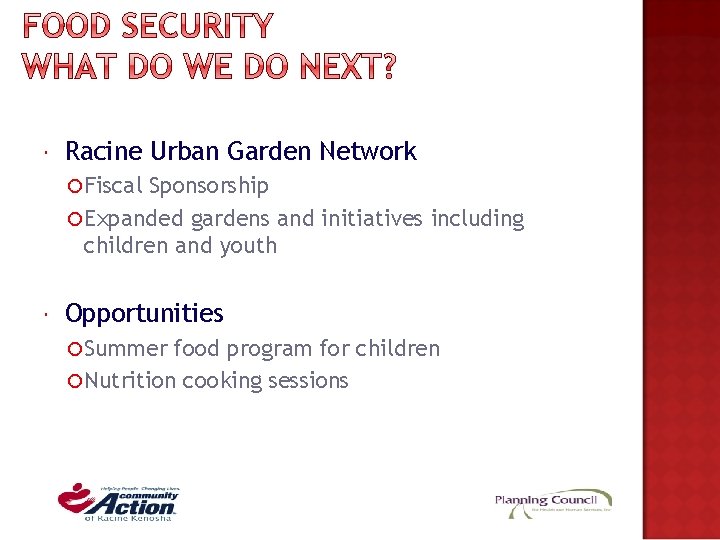 Racine Urban Garden Network Fiscal Sponsorship Expanded gardens and initiatives including children and Racine Urban Garden Network Fiscal Sponsorship Expanded gardens and initiatives including children and