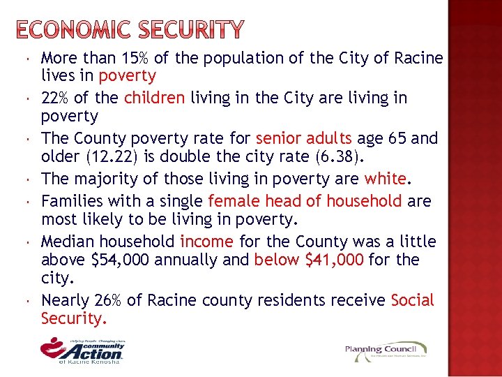 More than 15% of the population of the City of Racine lives in More than 15% of the population of the City of Racine lives in