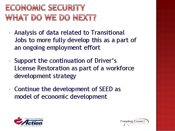 Analysis of data related to Transitional Jobs to more fully develop this as Analysis of data related to Transitional Jobs to more fully develop this as