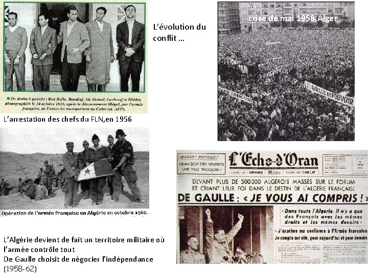 L’évolution du conflit … L’arrestation des chefs du FLN, en 1956 L’Algérie devient de