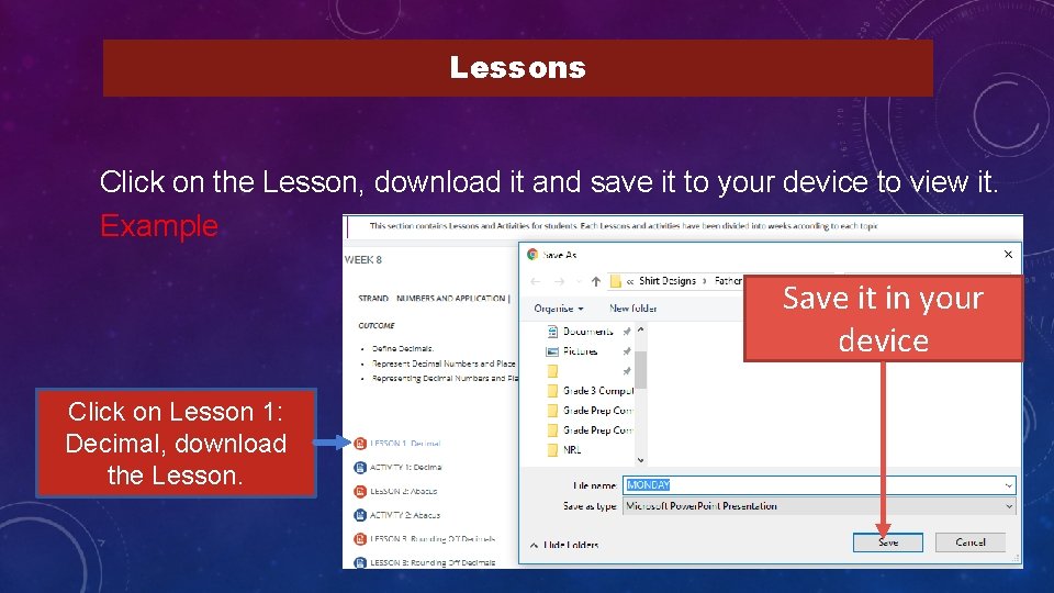 Lessons Click on the Lesson, download it and save it to your device to
