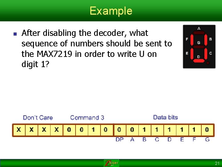 Example n After disabling the decoder, what sequence of numbers should be sent to