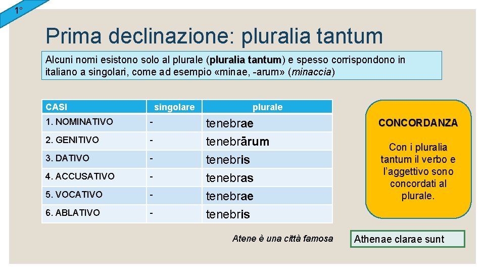 1° Prima declinazione: pluralia tantum Alcuni nomi esistono solo al plurale (pluralia tantum) tantum