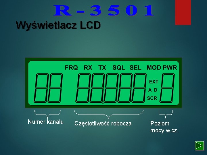 Wyświetlacz LCD Numer kanału Częstotliwość robocza Poziom mocy w. cz. 