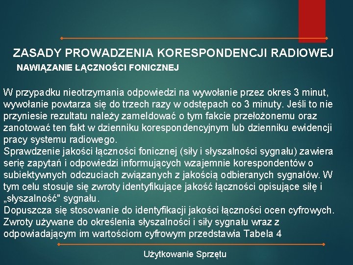 ZASADY PROWADZENIA KORESPONDENCJI RADIOWEJ NAWIĄZANIE ŁĄCZNOŚCI FONICZNEJ W przypadku nieotrzymania odpowiedzi na wywołanie przez