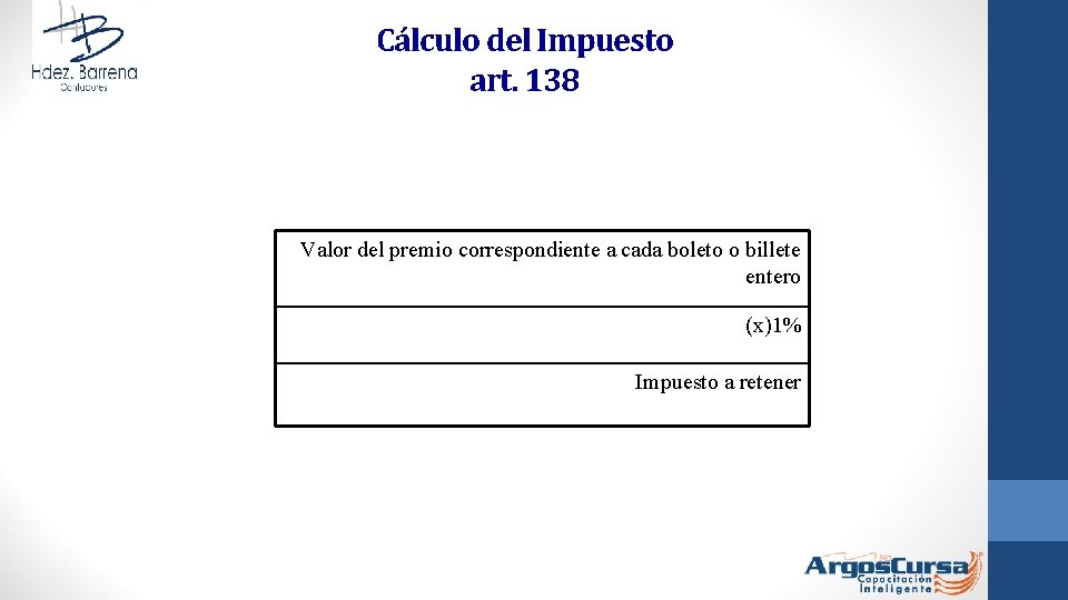 Cálculo del Impuesto art. 138 Valor del premio correspondiente a cada boleto o billete