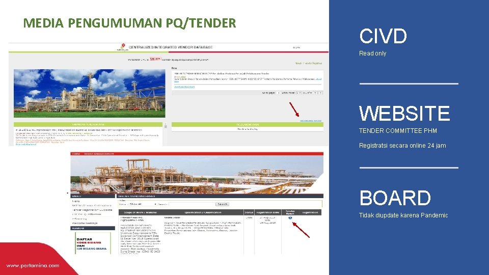 MEDIA PENGUMUMAN PQ/TENDER CIVD Read only WEBSITE TENDER COMMITTEE PHM Registratsi secara online 24 MEDIA PENGUMUMAN PQ/TENDER CIVD Read only WEBSITE TENDER COMMITTEE PHM Registratsi secara online 24