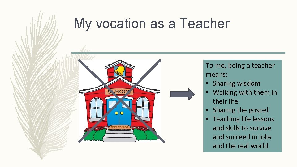 My vocation as a Teacher To me, being a teacher means: • Sharing wisdom