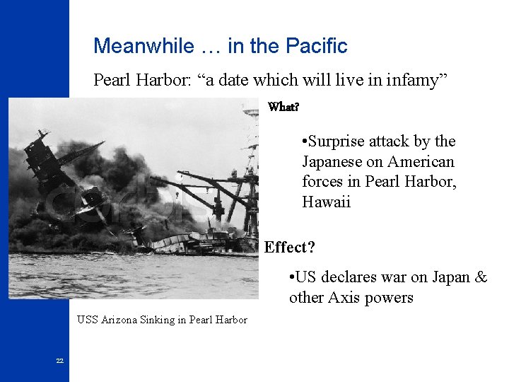 Meanwhile … in the Pacific Pearl Harbor: “a date which will live in infamy”
