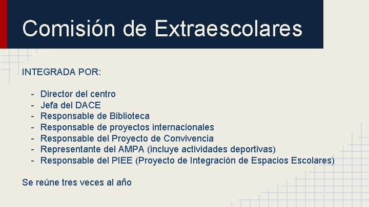 Comisión de Extraescolares INTEGRADA POR: - Director del centro Jefa del DACE Responsable de