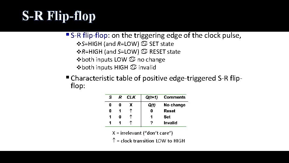 S-R Flip-flop § S-R flip-flop: on the triggering edge of the clock pulse, v.