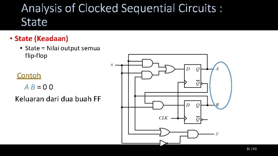 Analysis of Clocked Sequential Circuits : State • State (Keadaan) • State = Nilai