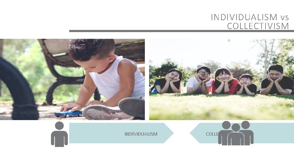 INDIVIDUALISM vs COLLECTIVISM INDIVIDUALISM COLLECTIVISM 