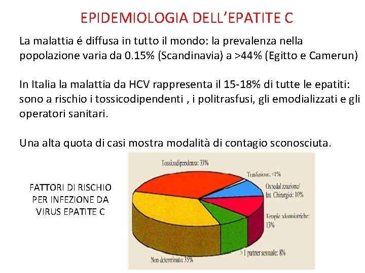 EPIDEMIOLOGIA DELL’EPATITE C La malattia é diffusa in tutto il mondo: la prevalenza nella