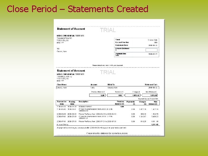 Close Period – Statements Created 