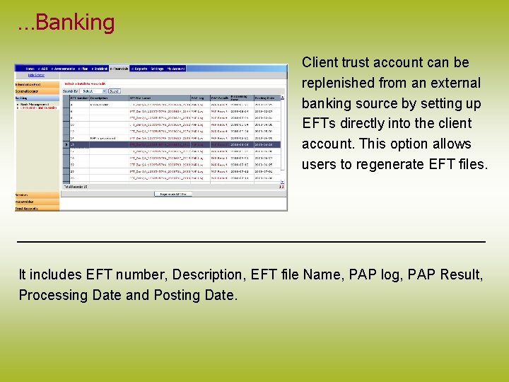 …Banking Client trust account can be replenished from an external banking source by setting