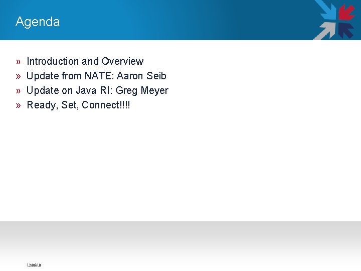 Agenda » » Introduction and Overview Update from NATE: Aaron Seib Update on Java