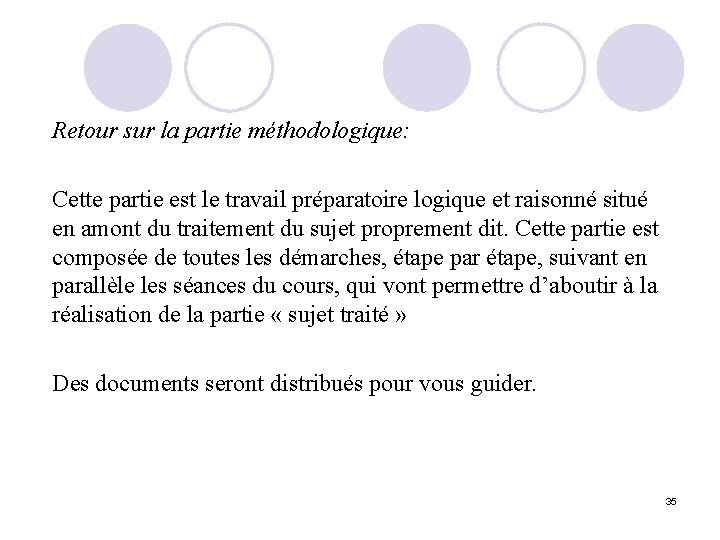 Retour sur la partie méthodologique: Cette partie est le travail préparatoire logique et raisonné