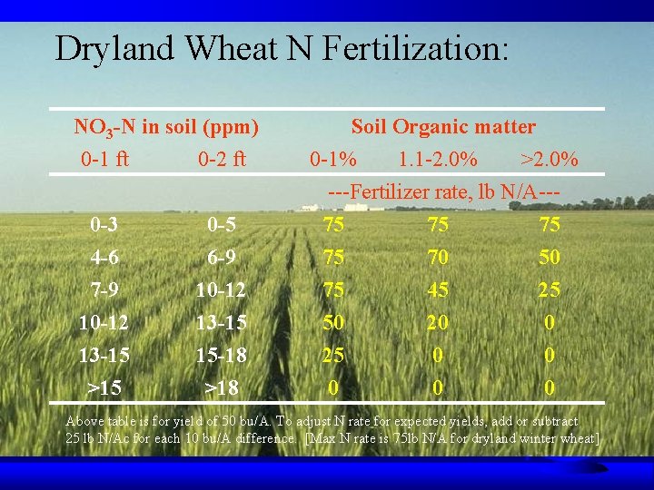 Dryland Wheat N Fertilization: NO 3 -N in soil (ppm) 0 -1 ft 0