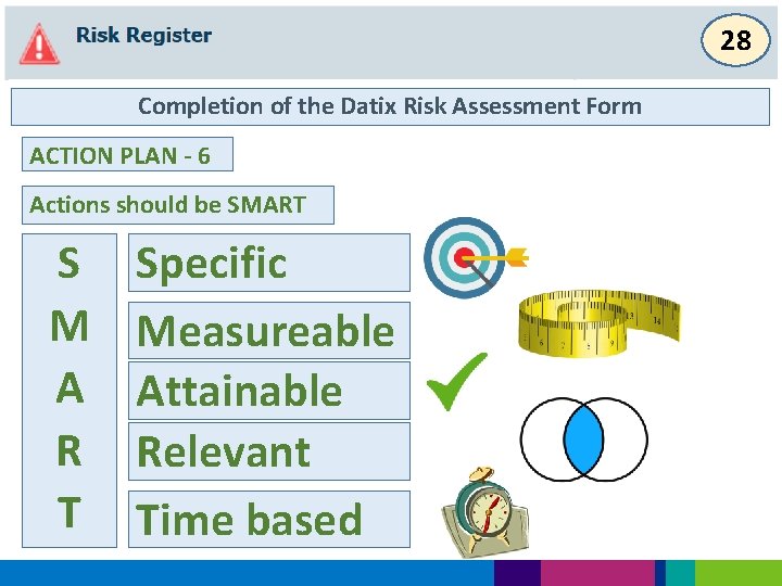 28 Completion of the Datix Risk Assessment Form ACTION PLAN - 6 Actions should