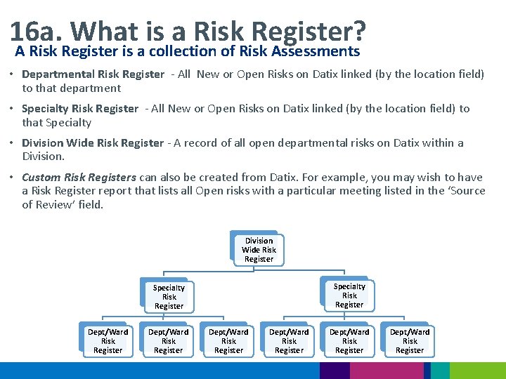 16 a. What is a Risk Register? A Risk Register is a collection of